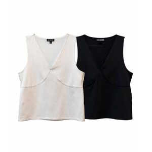 J.Crew Stretch Cotton Blend V-Neck Tank Top Set Women XL Black White Sleeveless